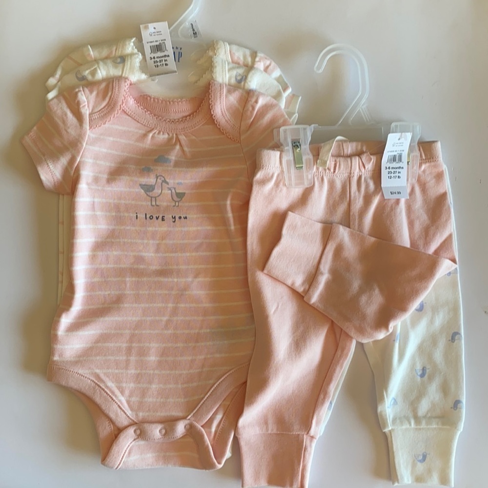 Baby Gap pink onesie pant set lot whale bird